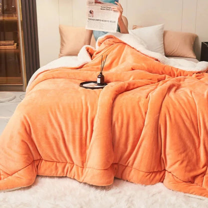 Sherpa-Lined Coral Velvet Blanket