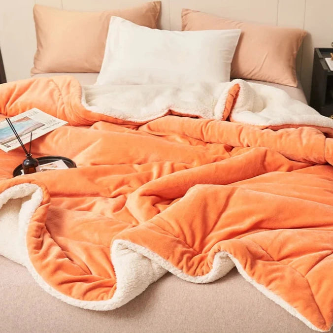 Sherpa-Lined Coral Velvet Blanket